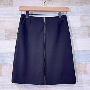 TALBOTS Tailored A Line Skirt Black Contrast Stitching Stretch Vintage Womens 2